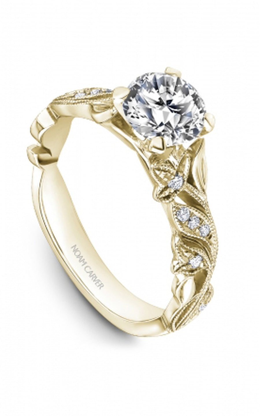 18K Yellow Gold Sidestone Round Engagement Ring
