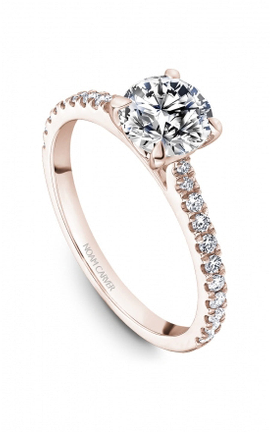18K Rose Gold Sidestone Round Engagement Ring