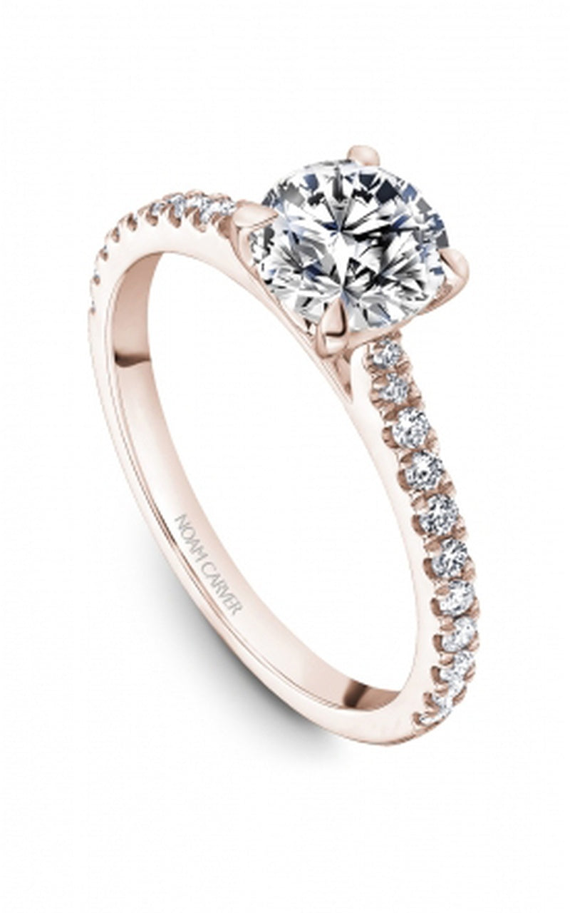 18K Rose Gold Sidestone Round Engagement Ring