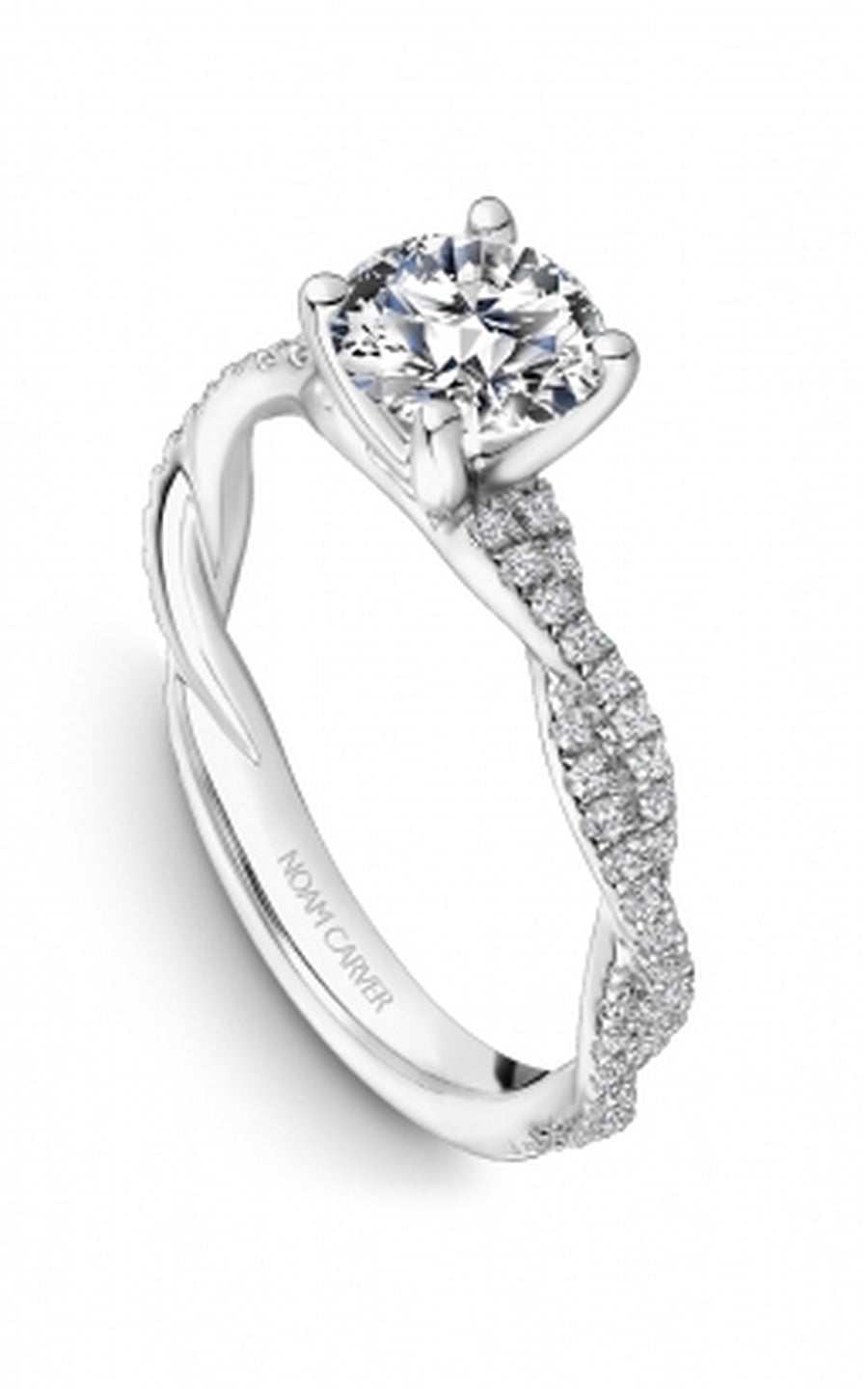 18K White Gold Sidestone Round Engagement Ring