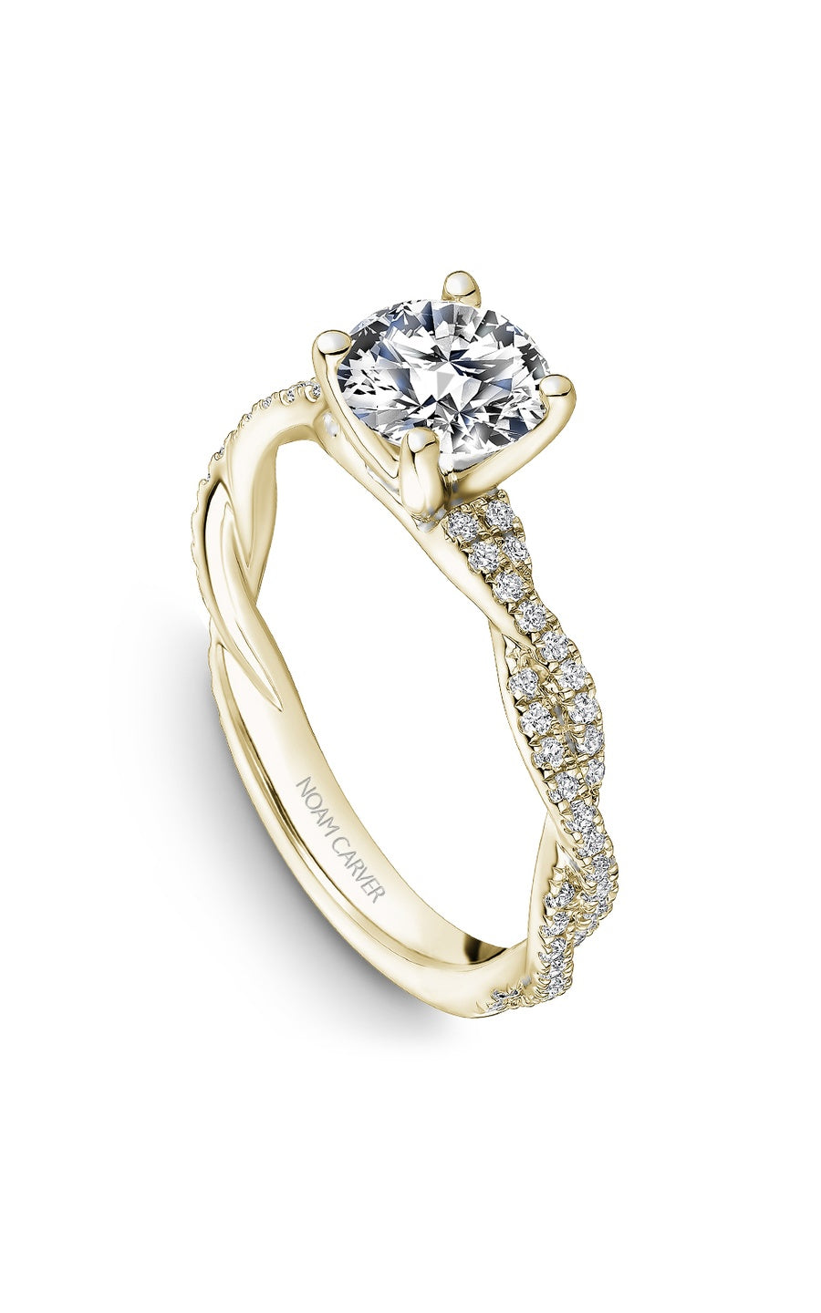 14K Yellow Gold Sidestone Round Engagement Ring