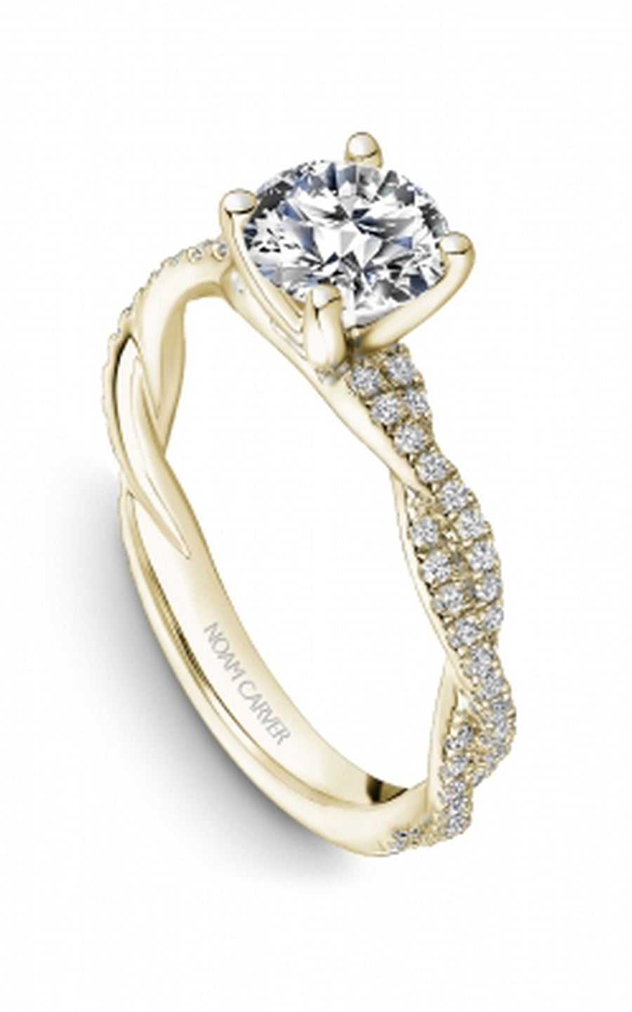 18K Yellow Gold Sidestone Round Engagement Ring