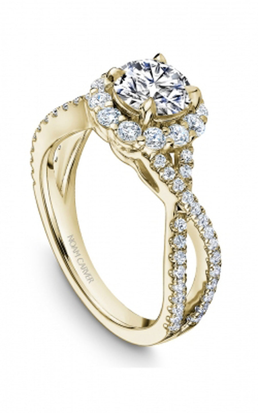 18K Yellow Gold Halo Round Engagement Ring