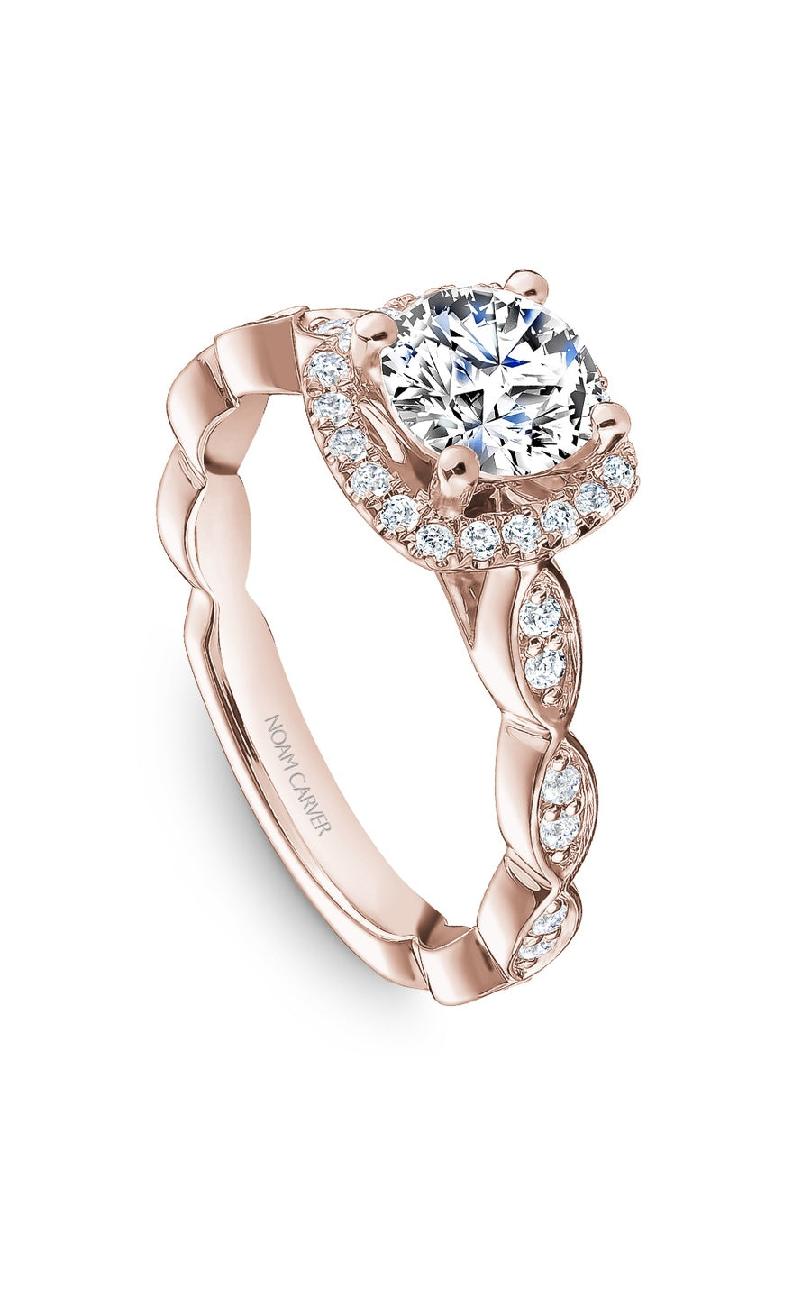 14K Rose Gold Halo Round Engagement Ring