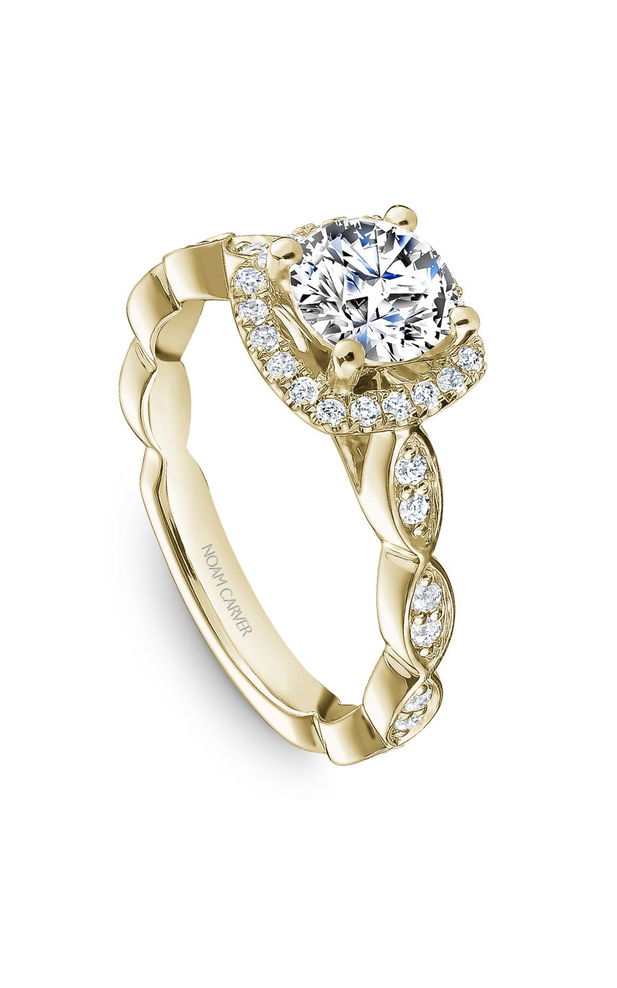 14K Yellow Gold Halo Round Engagement Ring