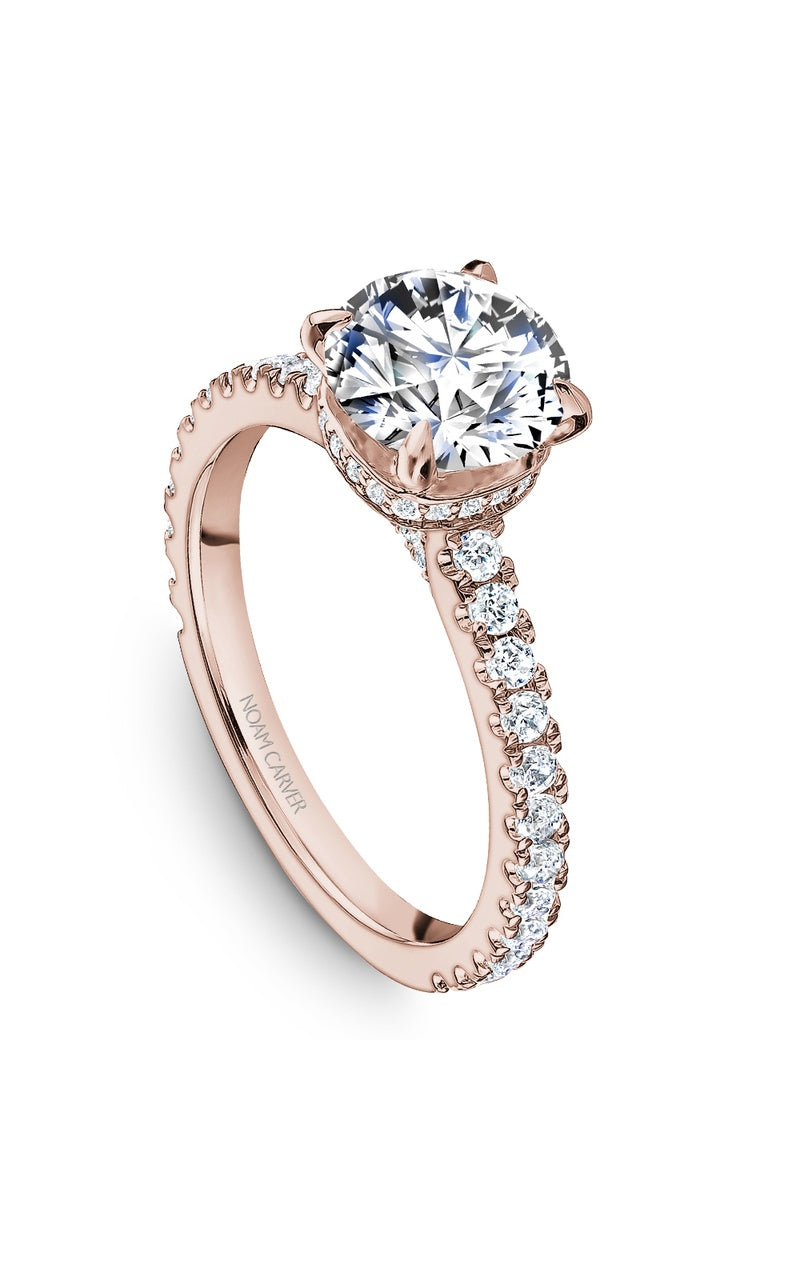 14K Rose Gold Sidestone Round Engagement Ring