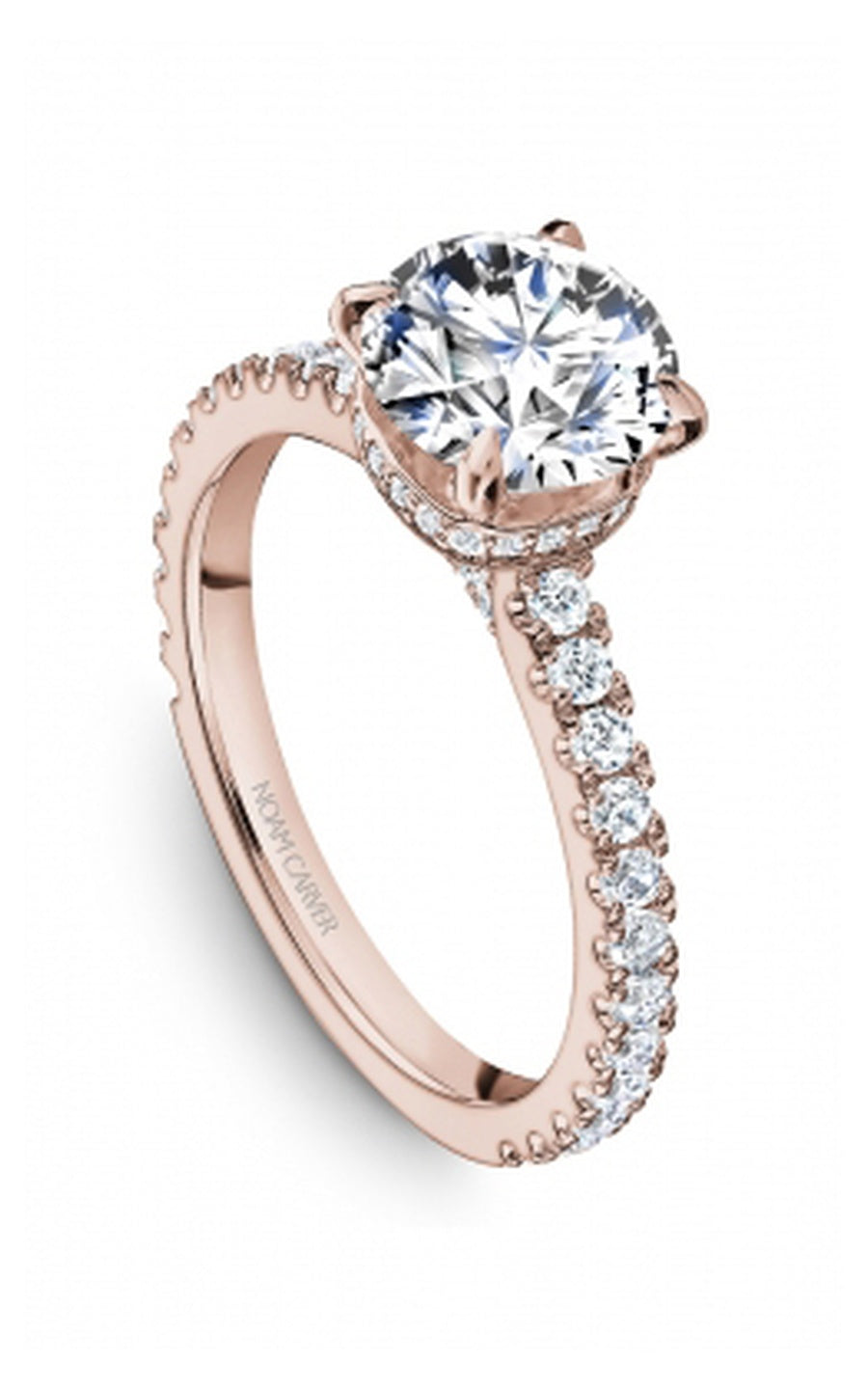 18K Rose Gold Sidestone Round Engagement Ring