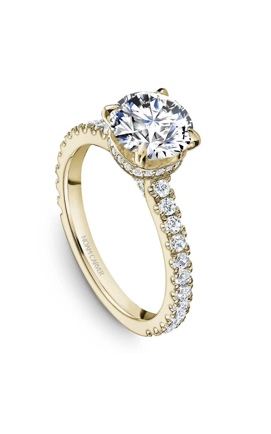 14K Yellow Gold Sidestone Round Engagement Ring