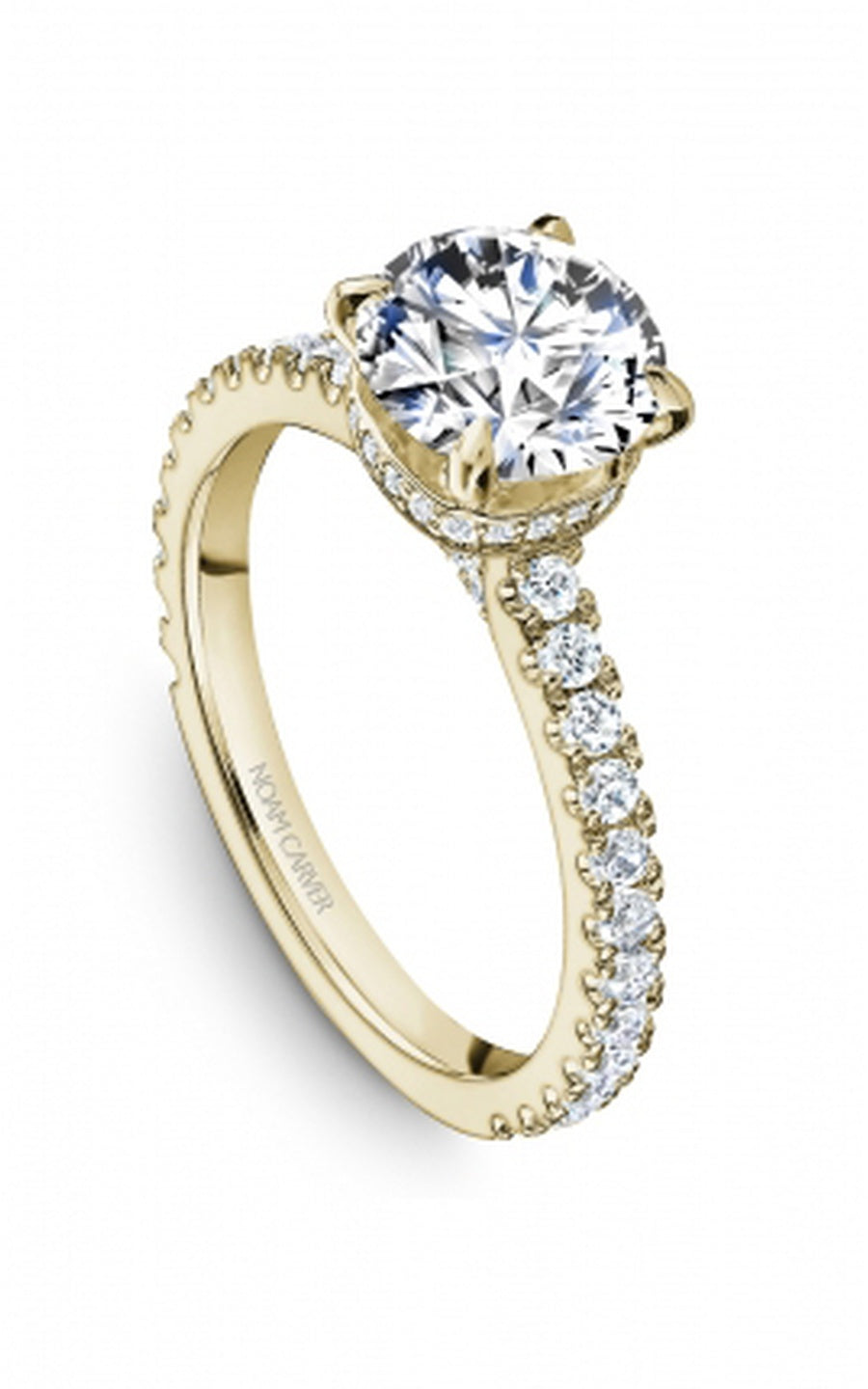 18K Yellow Gold Sidestone Round Engagement Ring
