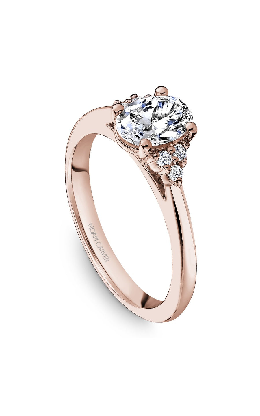 14K Rose Gold Sidestone Oval Engagement Ring