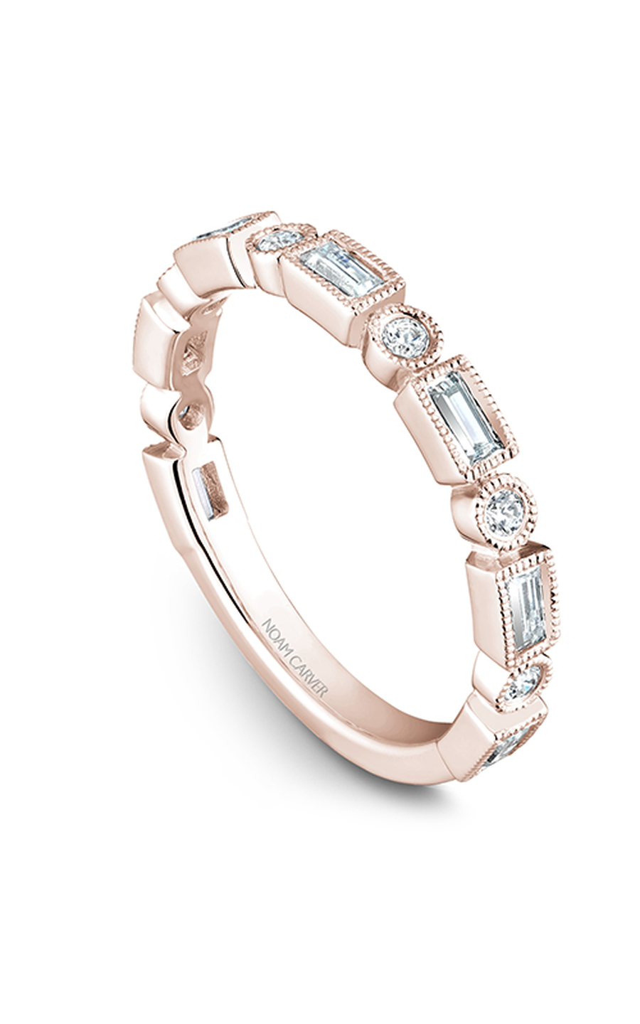 18K Rose Gold Stackables Baguette and Round Wedding Band