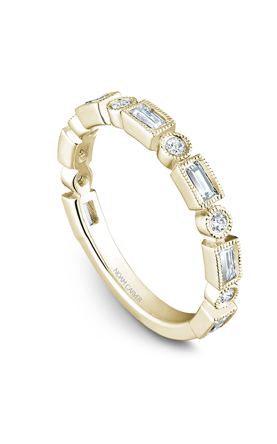 18K Yellow Gold Stackables Baguette and Round Wedding Band