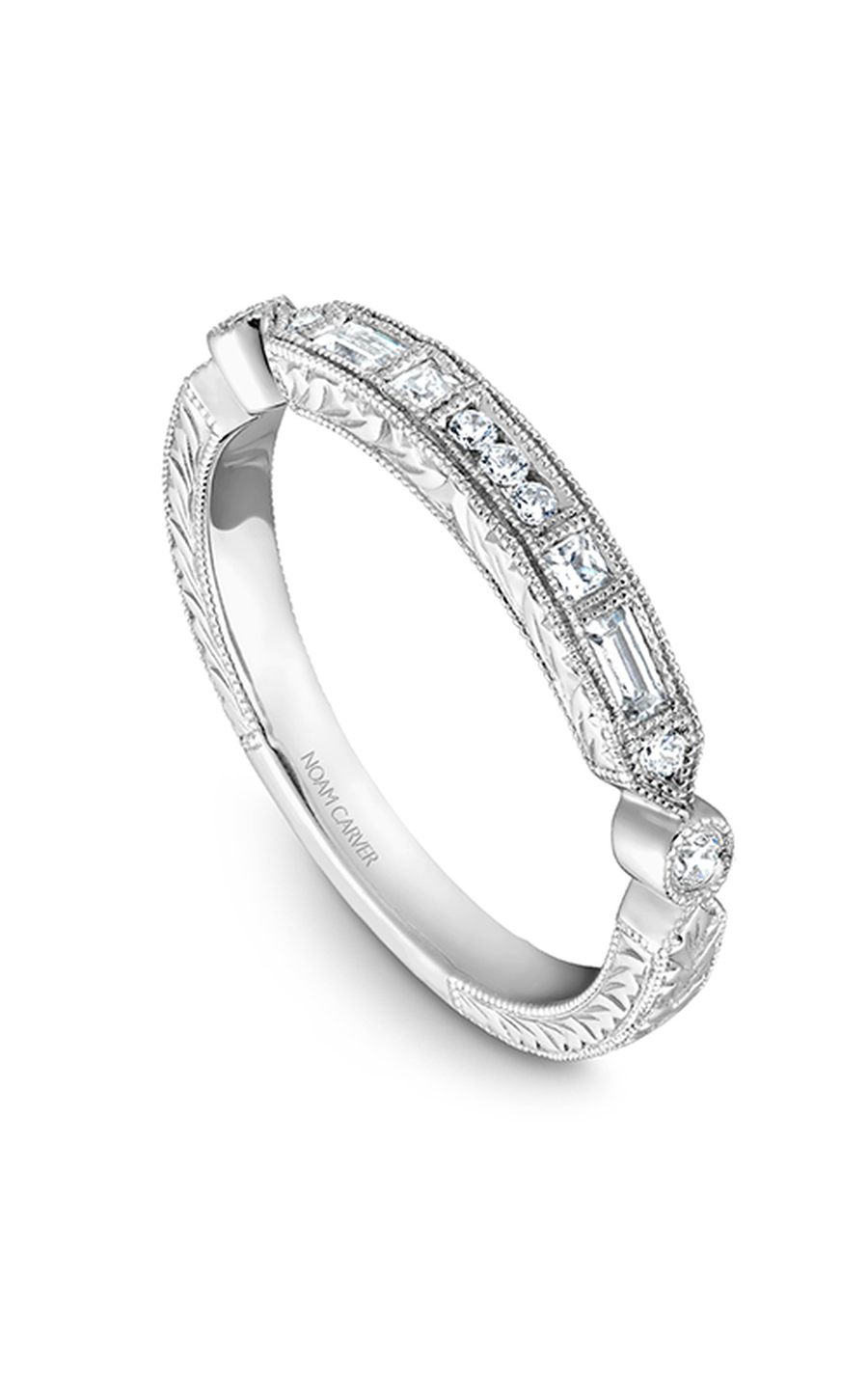 14K White Gold Stackables Baguette and Round Wedding Band