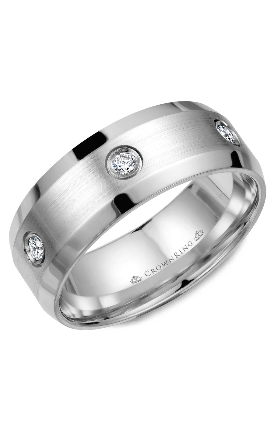 A 8.00mm Crownring Wedding Band in White Gold With 6 RD, TCW 0.24ct