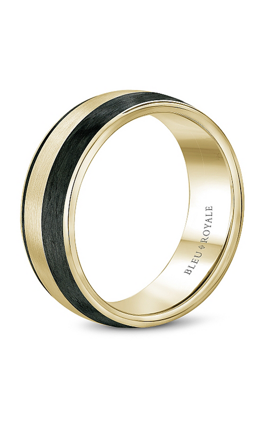 14K Yellow Gold and Black Carbon Gents Wedding Band