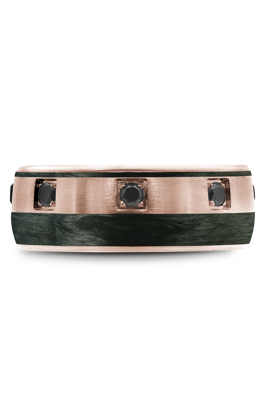 18K Rose Gold and Black Carbon Gents Round Wedding Band