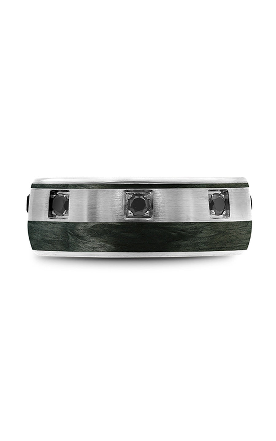 18K White Gold and Black Carbon Gents Round Wedding Band