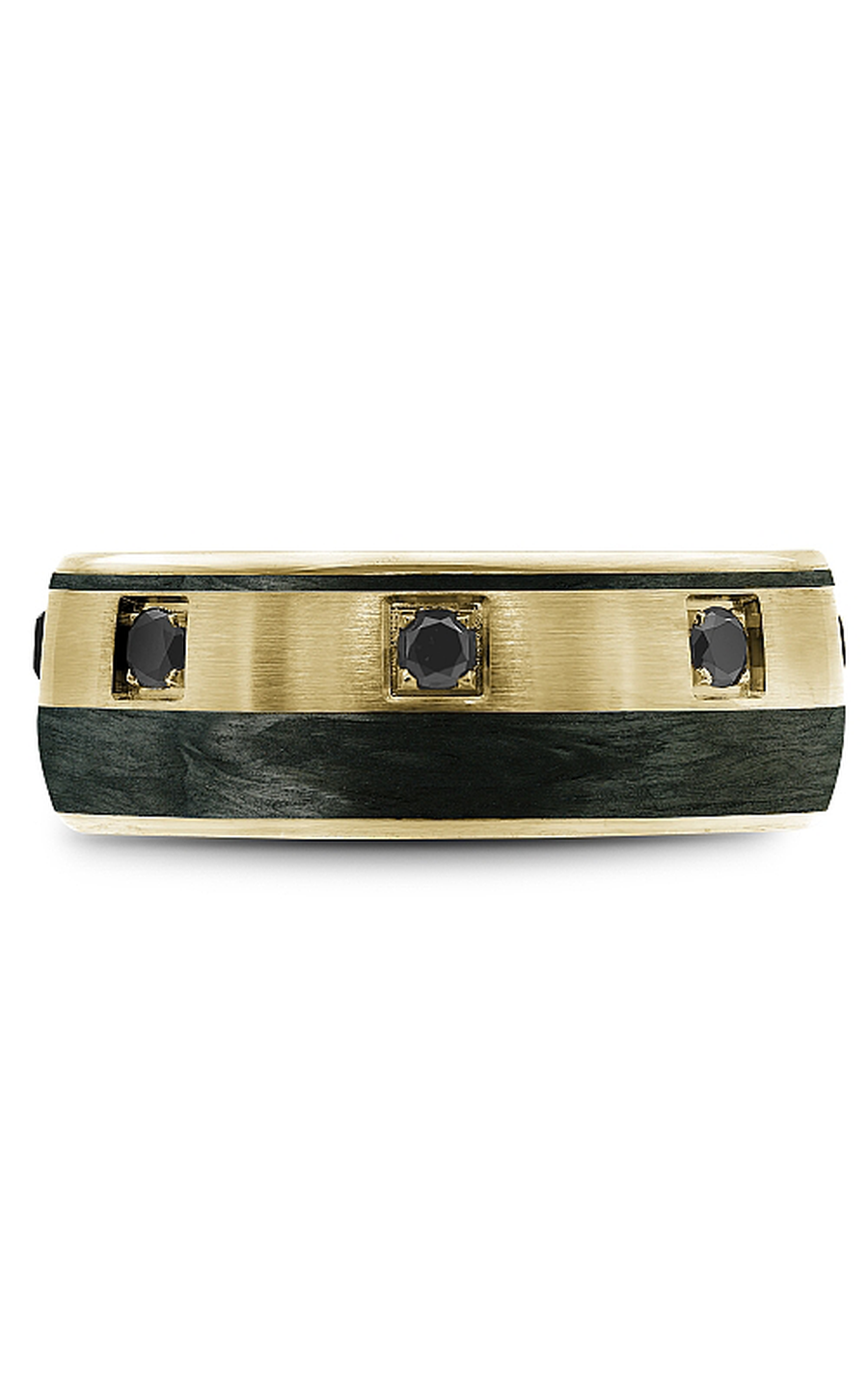 14K Yellow Gold and Black Carbon Gents Round Wedding Band