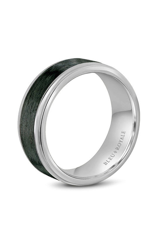 18K White Gold and Black Carbon Gents Wedding Band