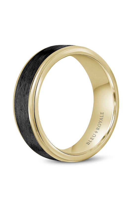14K Yellow Gold and Carbon Fiber Gents Wedding Band