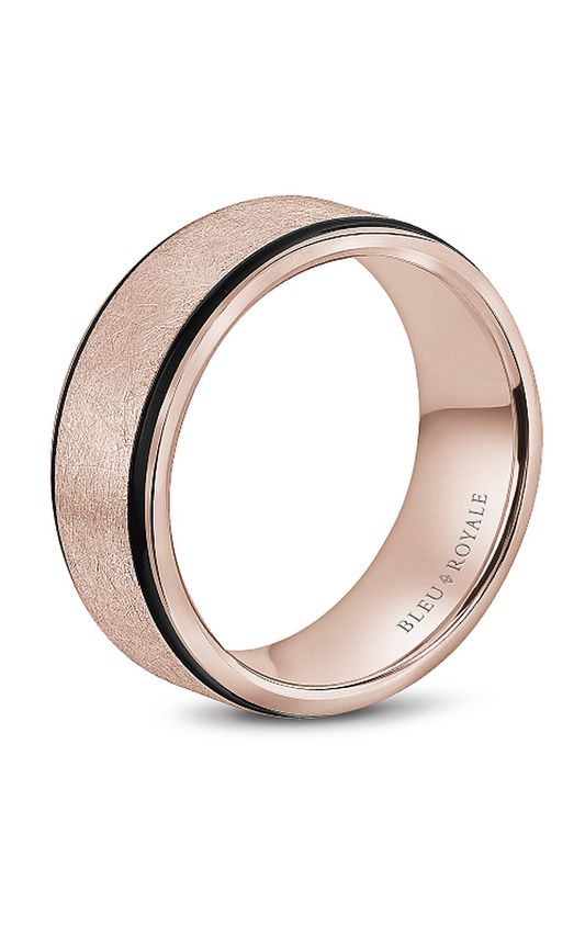 18K Rose Gold and Black Carbon Gents Wedding Band