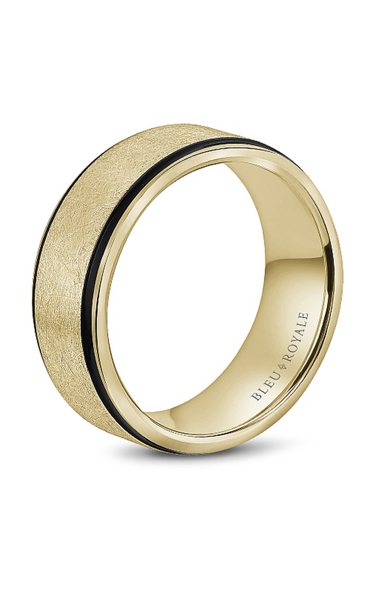 14K Yellow Gold and Black Carbon Gents Wedding Band