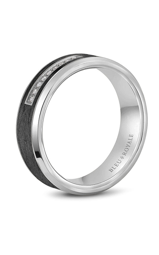 14K White Gold and Black Carbon Gents Round Wedding Band