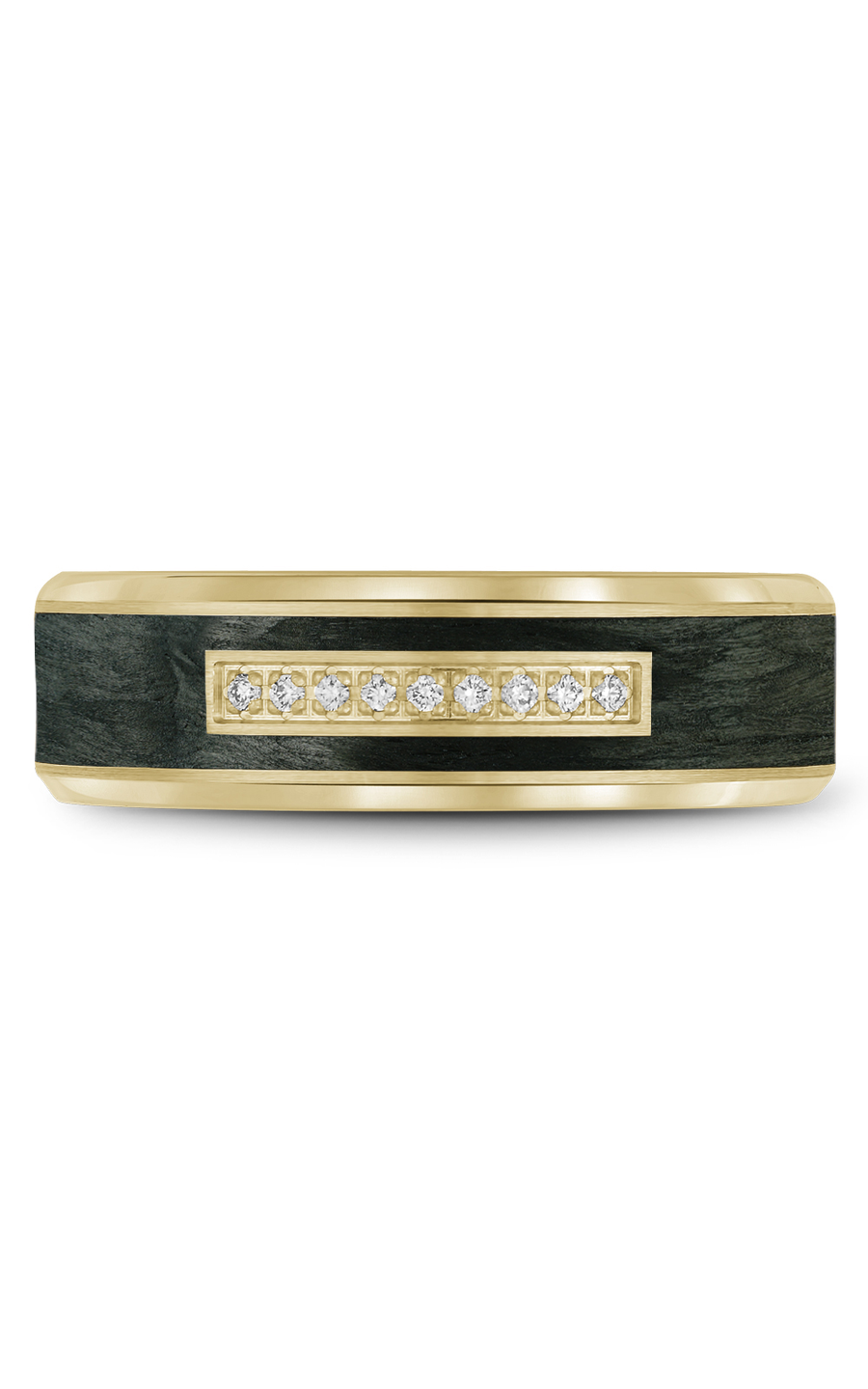 18K Yellow Gold and Black Carbon Gents Round Wedding Band