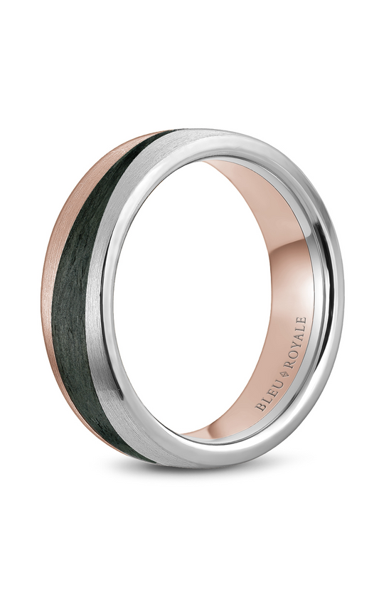 18K White Gold and Black Carbon Gents Wedding Band