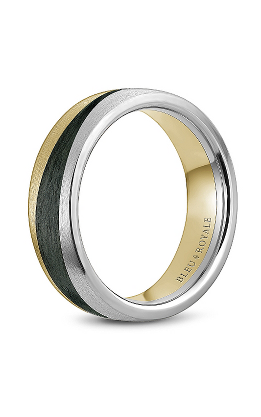 18K White Gold, 18K Yellow Gold, and Black Carbon Gents Wedding Band