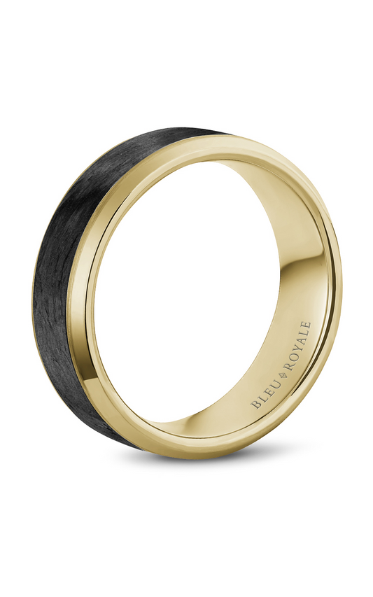 14K Yellow Gold and Black Carbon Gents Wedding Band