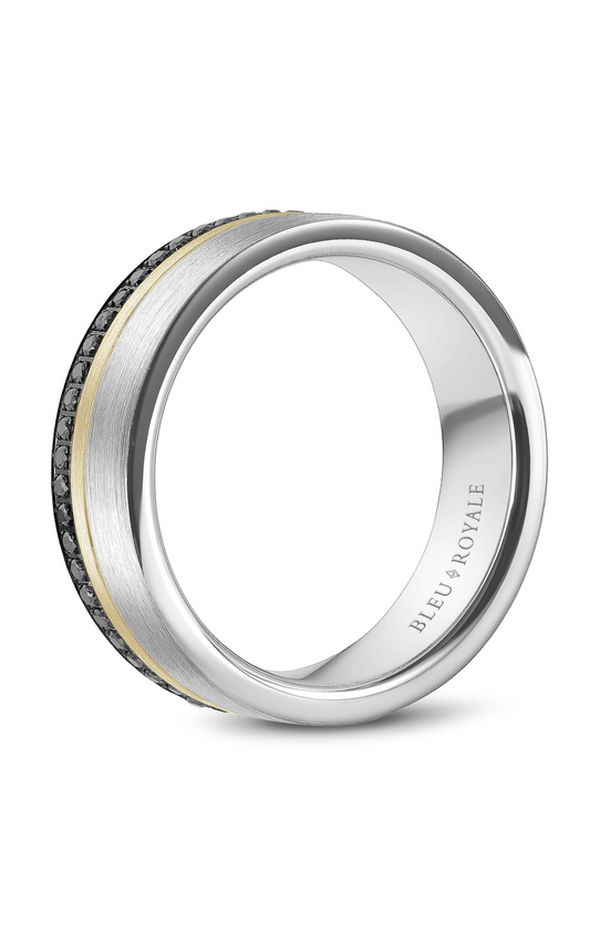18K White Gold and 18K Yellow Gold Gents Round Wedding Band