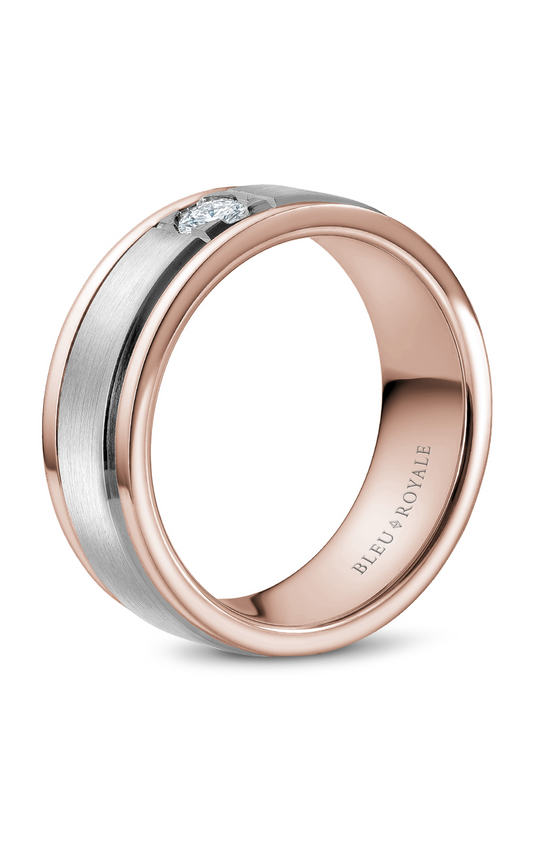 14K Rose Gold and 14K White Gold Gents Round Wedding Band