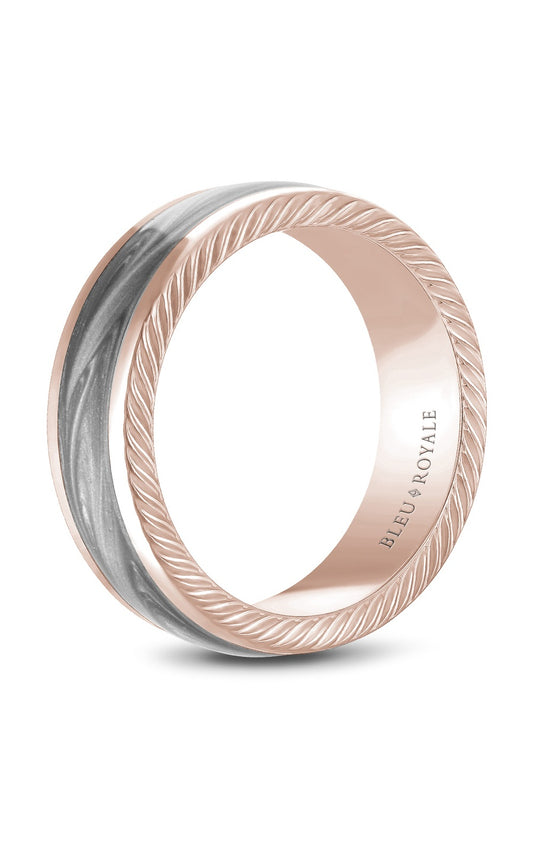 14K Gray Gold and 14K Rose Gold Gents Wedding Band