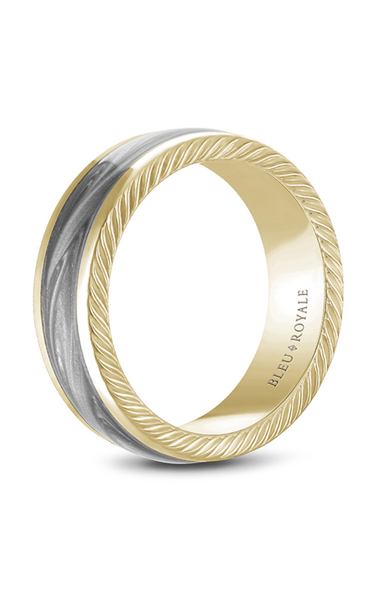 14K Gray Gold and 14K Yellow Gold Gents Wedding Band