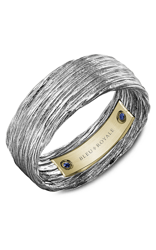 18K White Gold and 18K Yellow Gold Gents Round Wedding Band