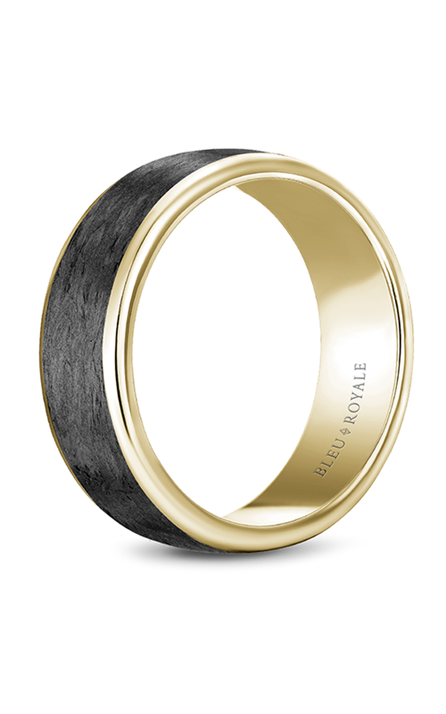 14K Yellow Gold and Carbon Fiber Gents Wedding Band