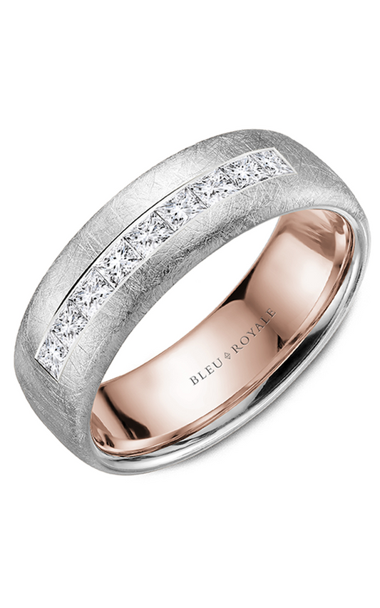 14K Rose Gold and 14K White Gold Gents Princess Wedding Band