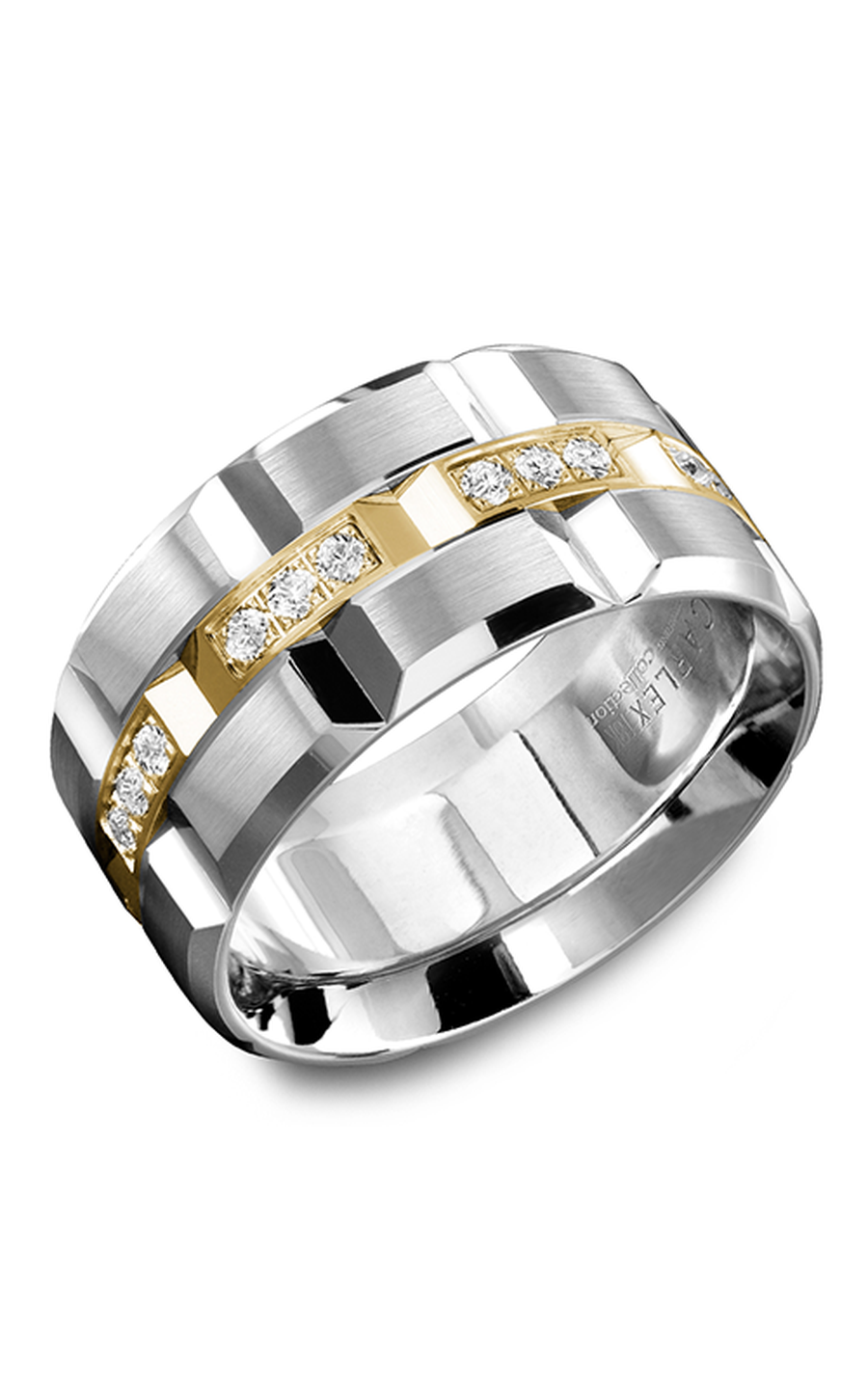 18K White Gold and 18K Yellow Gold Gents Round Wedding Band