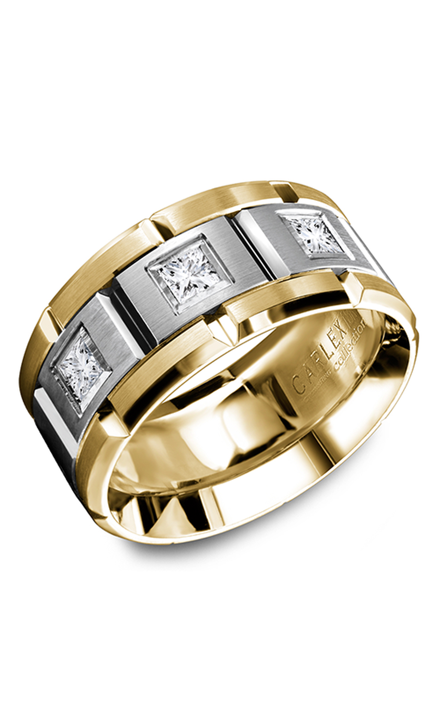 18K White Gold and 18K Yellow Gold Gents Princess Wedding Band