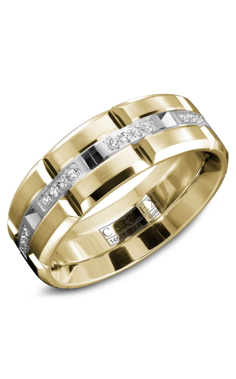 18K White Gold and 18K Rose Gold Gents Round Diamond Wedding Band