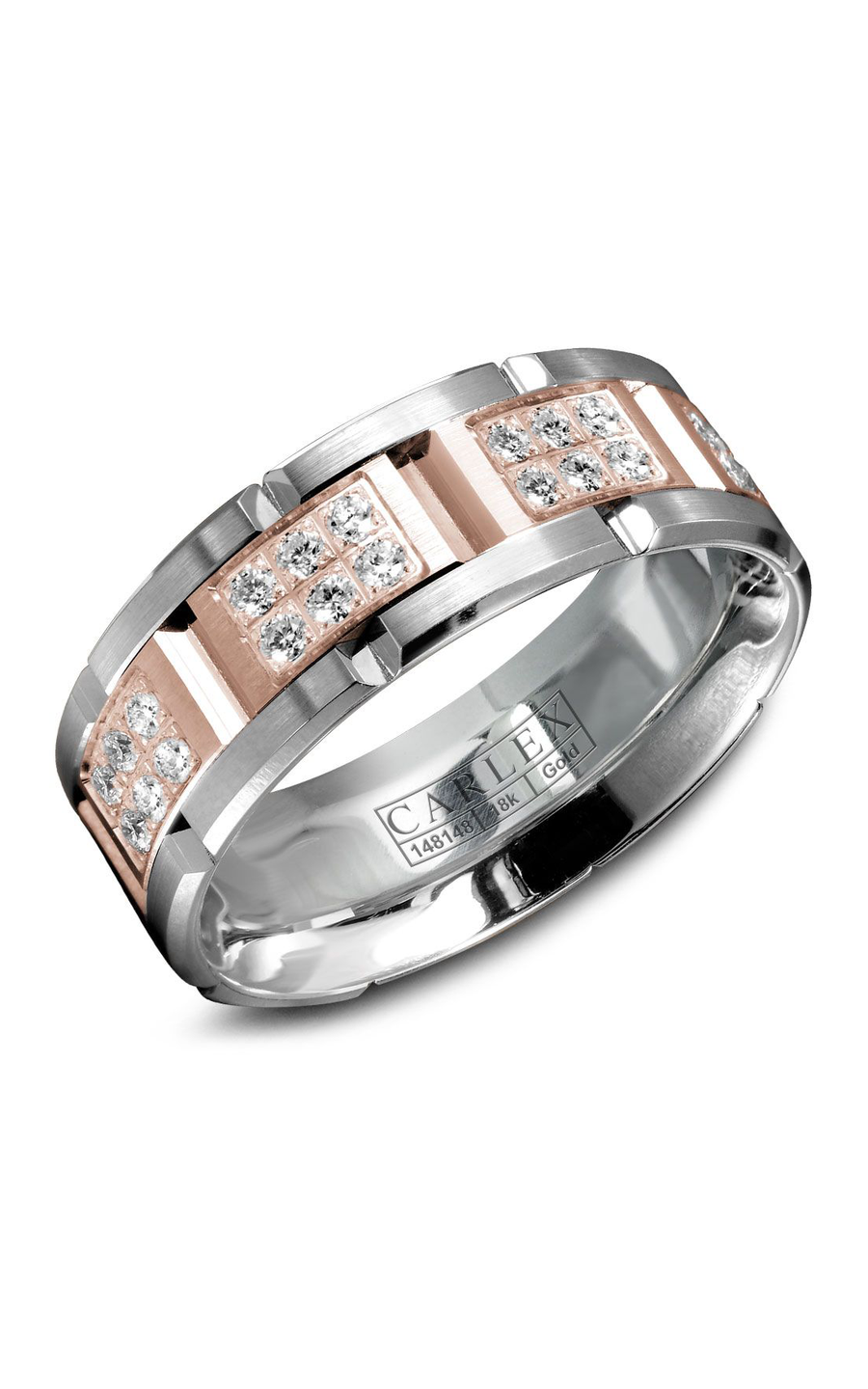 18K Rose Gold and 18K White Gold Gents Round Wedding Band