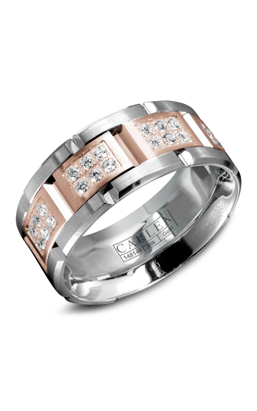 18K Rose Gold and 18K White Gold Gents Round Wedding Band