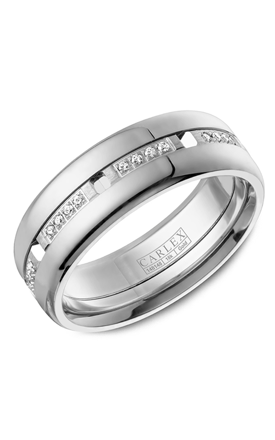 14K White Gold Gents Round Wedding Band