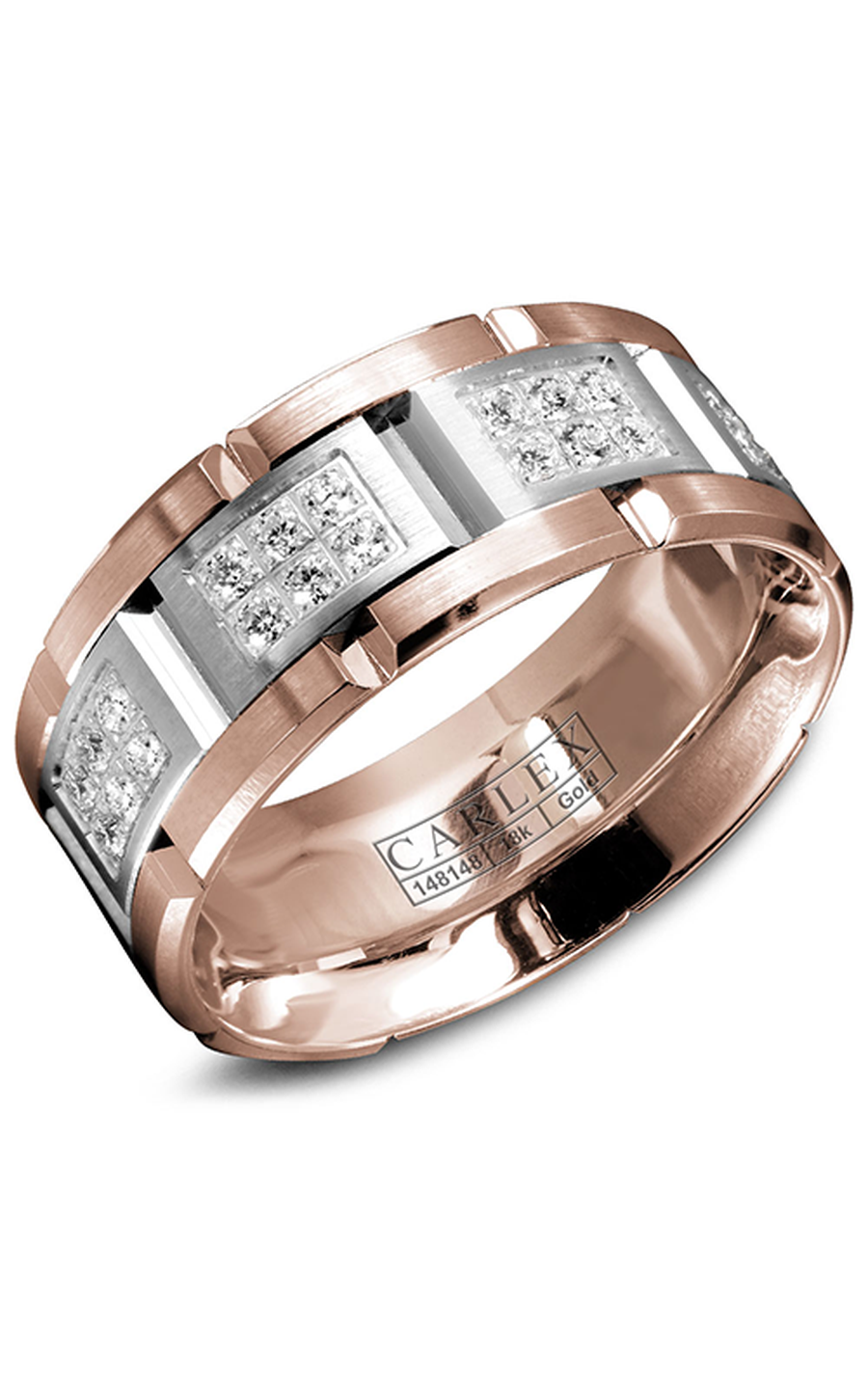 14K Rose Gold and 14K White Gold Gents Round Wedding Band