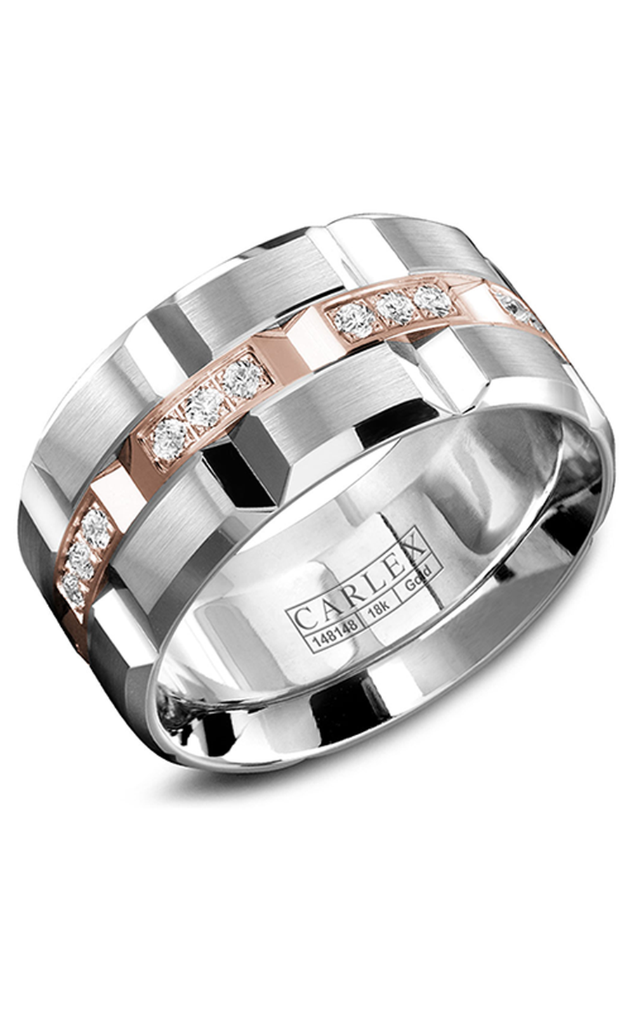 14K Rose Gold and 14K White Gold Gents Round Wedding Band