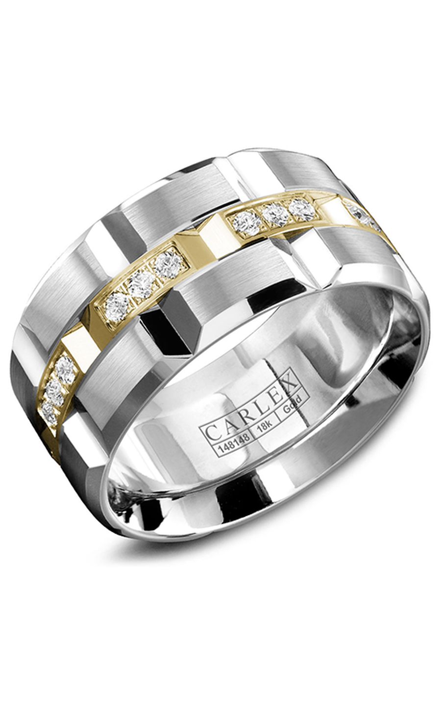 14K White Gold and 14K Yellow Gold Gents Round Wedding Band