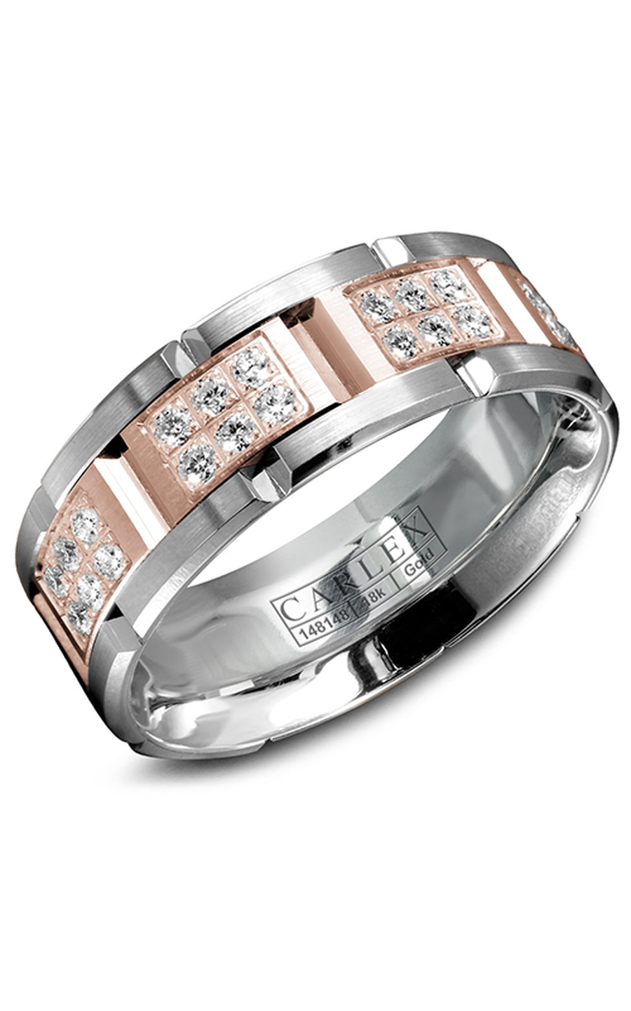 14K Rose Gold and 14K White Gold Gents Round Wedding Band