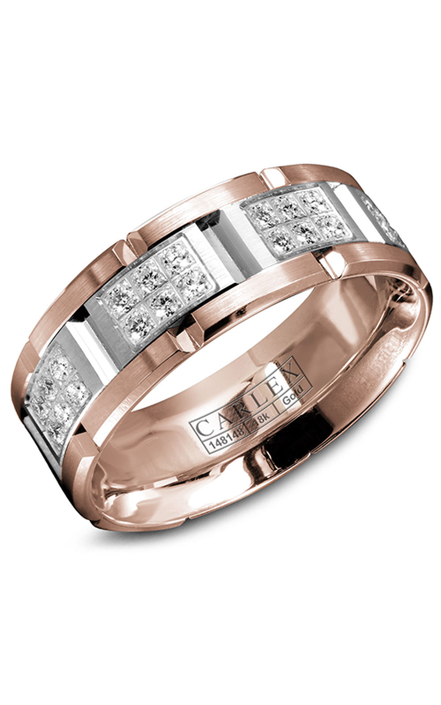 14K Rose Gold and 14K White Gold Gents Round Wedding Band