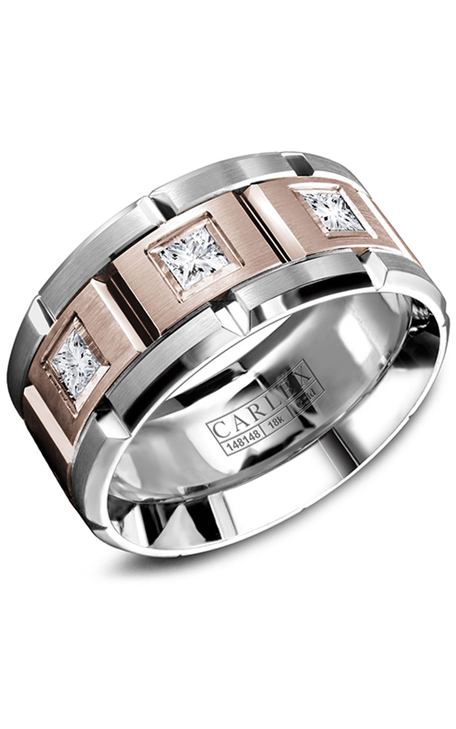 14K Rose Gold and 14K White Gold Gents Princess Wedding Band